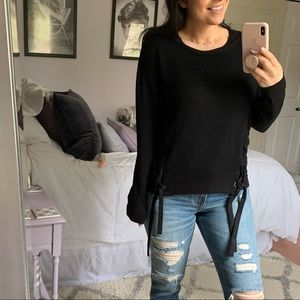 Black Sweatshirt With Lace Up Detailing